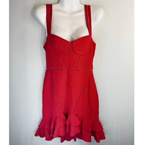 Jonathan Simkhai Crepe Combo Mini Ruffle Dress in Fire‎ Red Size 6 NWT - Picture 3 of 17